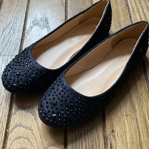 Black Sparkle Studded Ballet Flats